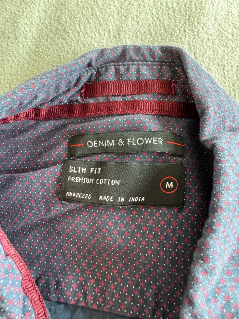 Denim & Flower Men's Navy Shirt with Burgundy Dot Pattern